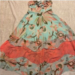 H&M Aqua and Coral Paisley Strapless Maxi Dress
